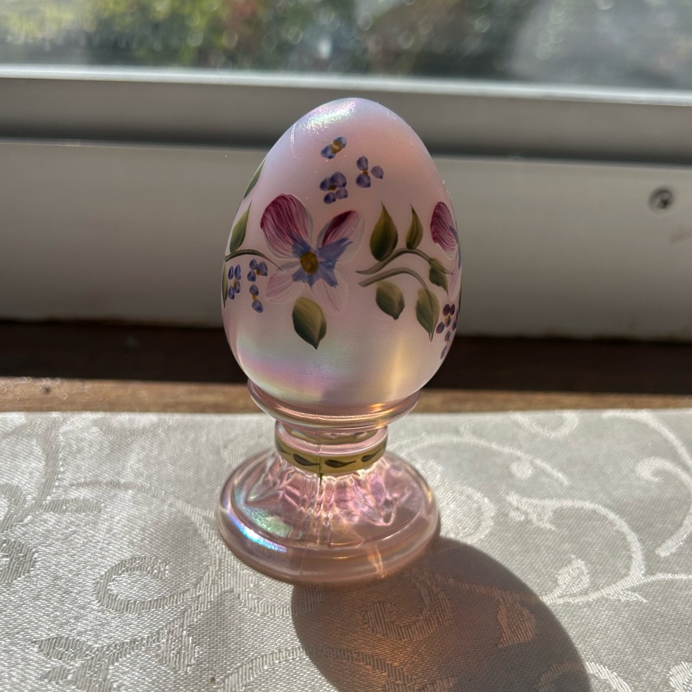 Fenton Floral Pink Glass Egg Ornament
